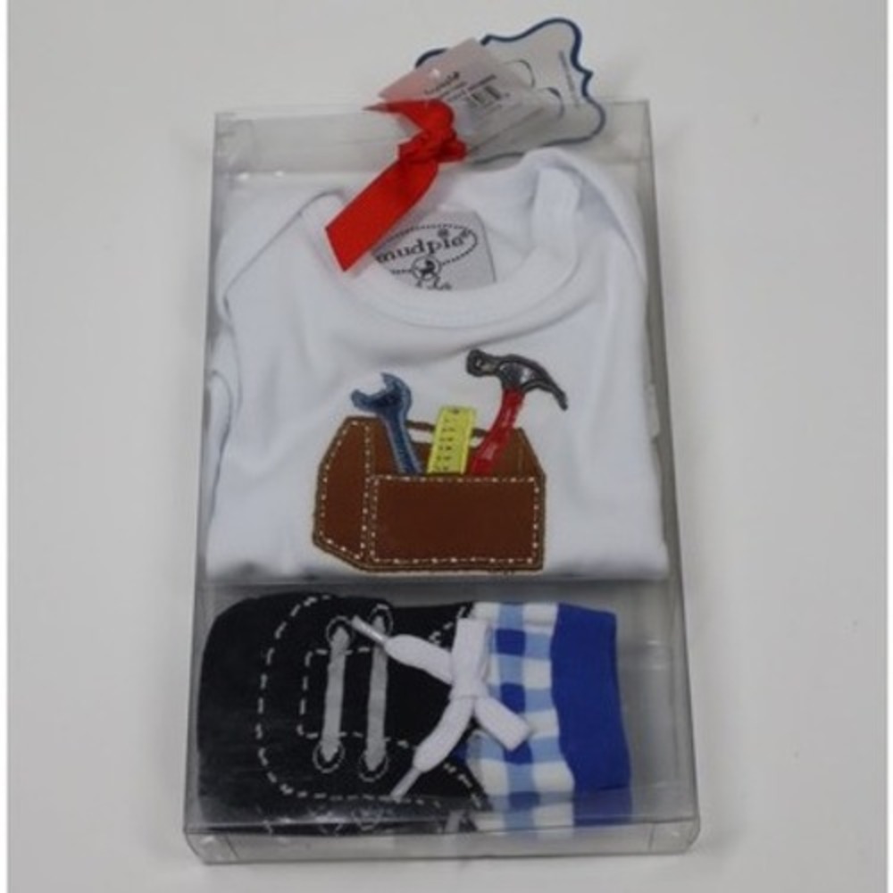 Mud Pie Baby Boy Onesie and Sock Set - Toolbag - 0-6M